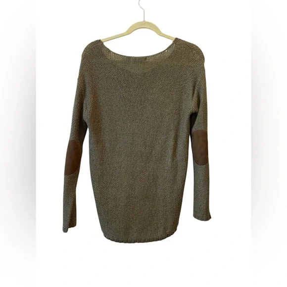 RDI V-Neck Green Knit Sweater with Brown Elbow Patches Size Small Dark Academia - Picture 3 of 6